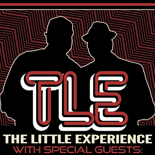 Silhouette of two individuals with text "TLE THE LITTLE EXPERIENCE WITH SPECIAL GUESTS" against a patterned background.